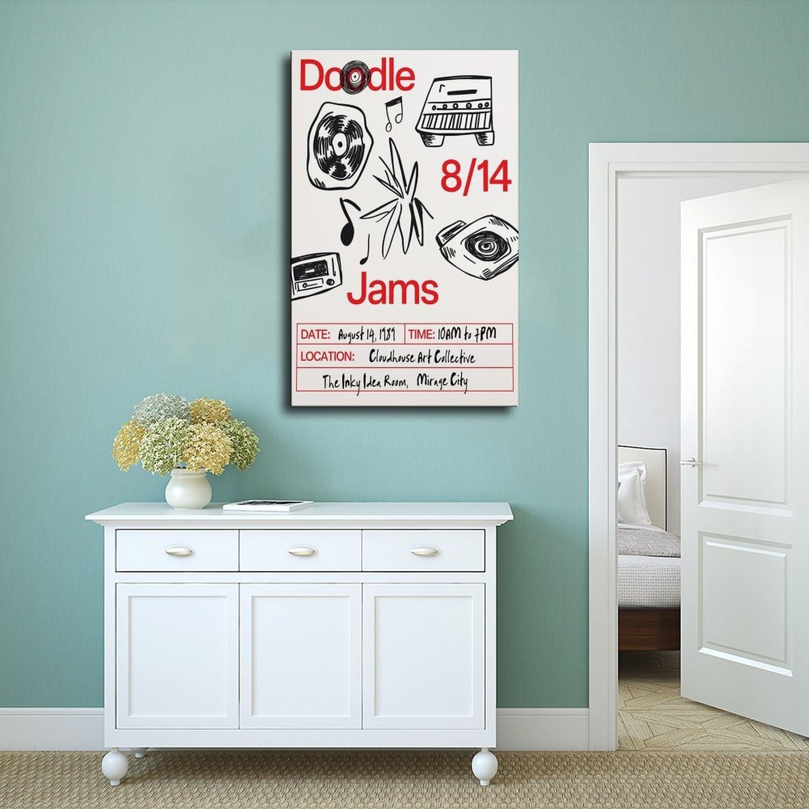 Stampa artistica con scarabocchi musicali_ poster su tela in vinile retrò, decorazione per camera da letto, ufficio, camera da letto, regalo, 40 x 60 cm