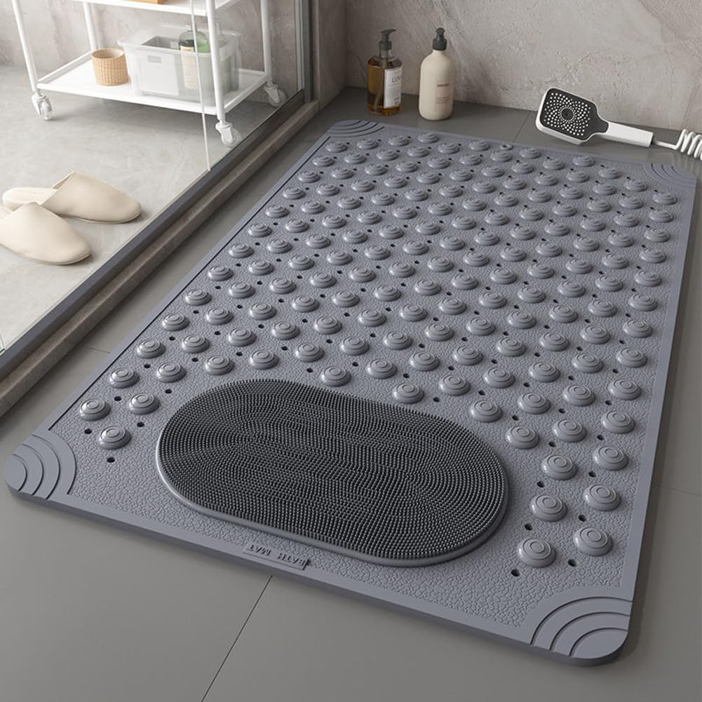 Tub and Shower Mats,Non Slip for Inside Tub,Bath Mat for Bathtub and Bathroom with Drain Holes and Strong Suction Cups,Safety Bathtub Mat (gray,80 * 80)