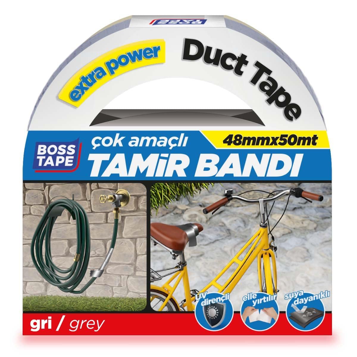 Boss Tape Kanal Tamir Bandi, 50 Metre Uzunluk x 48 mm Kalinlik, Gri