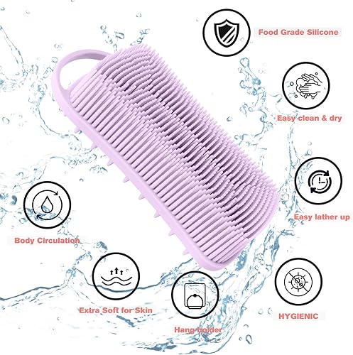 Miniatura 3 de Cepillo corporal de silicona, cepillo corporal 2 en 1, cepillo para el cuero cabelludo para ducha y baño, fácil de limpiar, enjabona bien, estimula