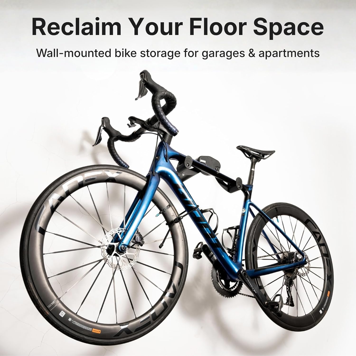 Bike Wall Mount - Horizontal Wall Hanger, Adjustable Design for Road, Mountain and Hybrid Bikes up to 48.5 lbs - Space-Saving Bike Rack for Garage or Apartment - Sturdy Indoor Bicycle Storage