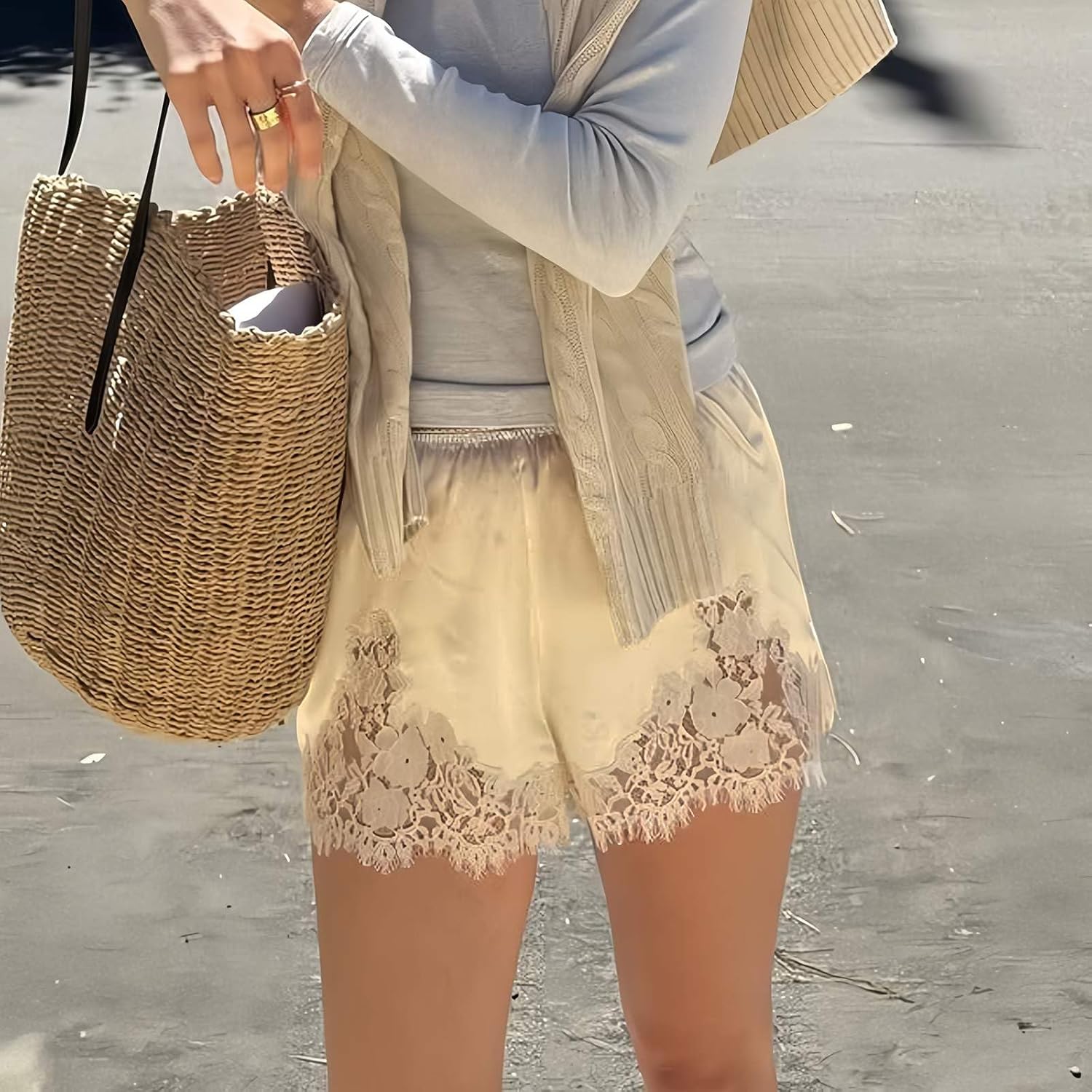 Women's Satin Shorts Lace Trim Silky Mini Shorts Y2k Loose Fit Pajama Bottom for Street Sleep Wear - Image 4