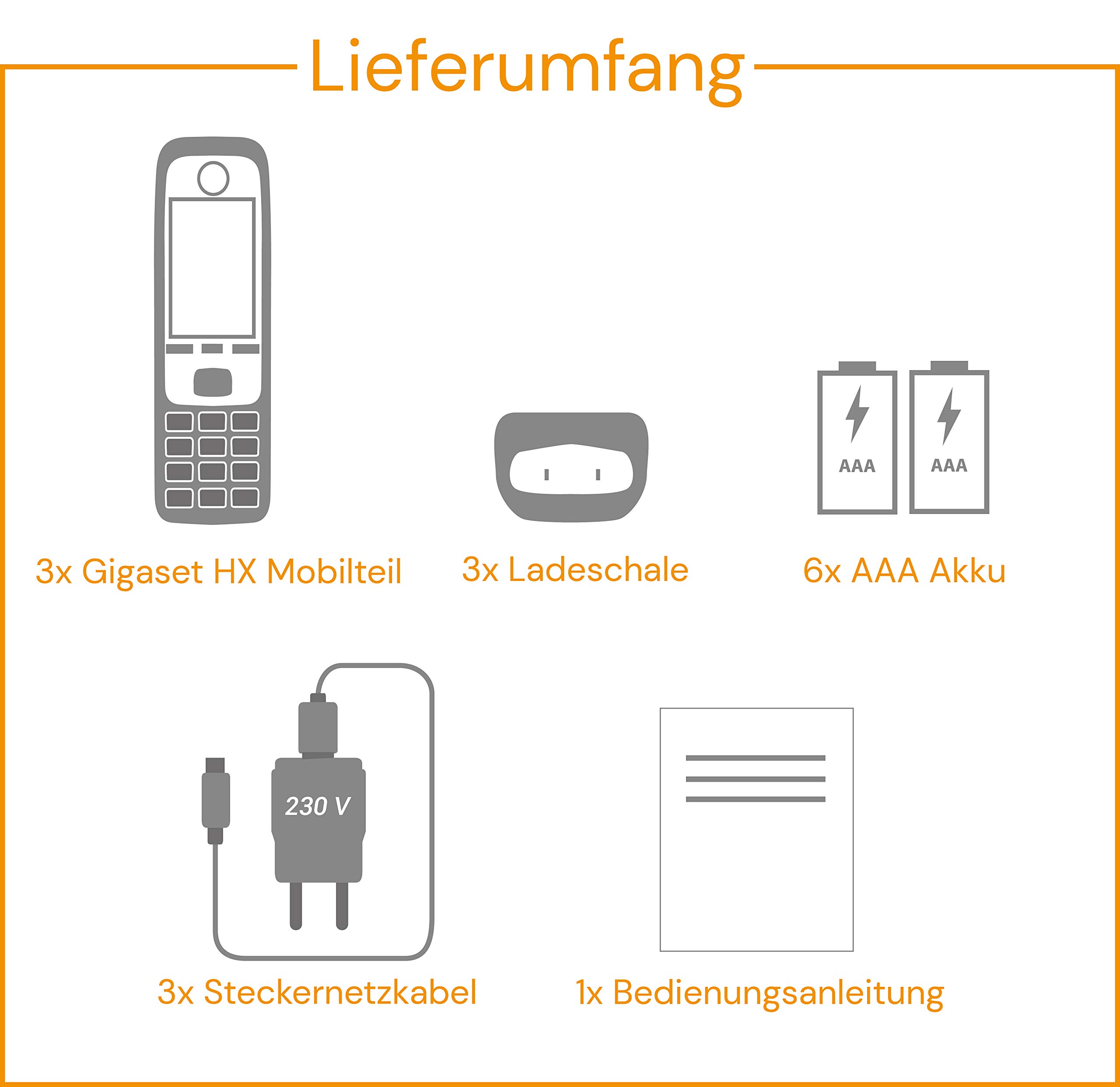 Gigaset Family - 3 DECT-Telefone schnurlos für Router - Fritzbox, Speedport kompatibel - großes Farbdisplay - Trio-Set, anthrazit-grau