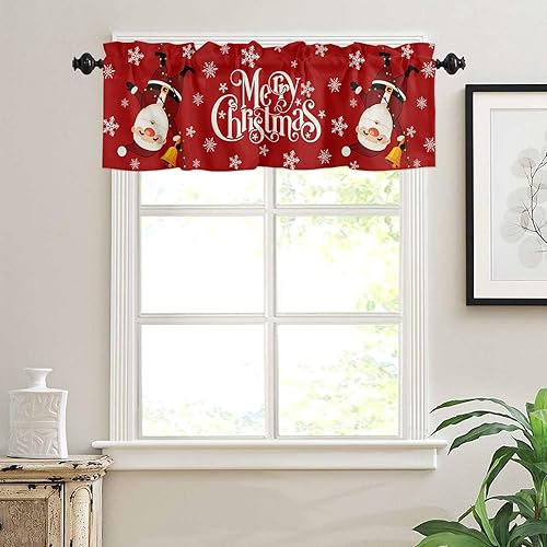 Miniatura 3 de Cortinas rojas con cenefa de Feliz Navidad para ventanas de cocina, divertidas, para colgar con bolsillo para barra de Santa Claus, decoración de