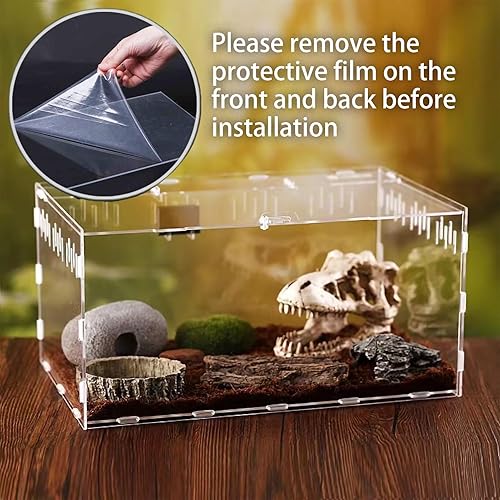 Miniatura 3 de Tanque de terrario de reptiles con pestillo de bloqueo (14 x 8 x 6 pulgadas), caja de alimentación de reptiles de acrílico para reptiles pequeños en