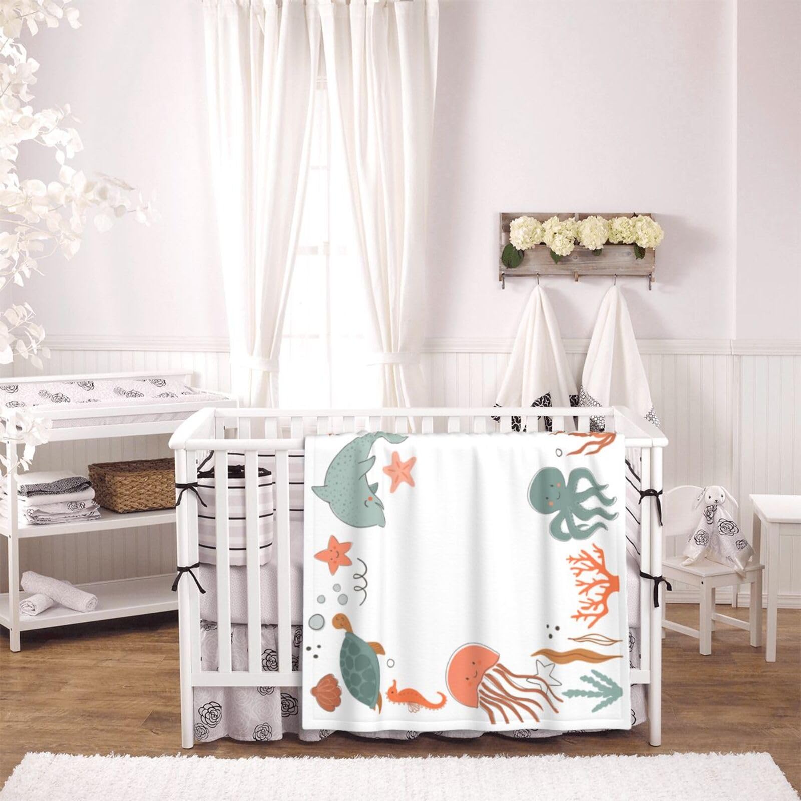 Ocean Baby - Manta mensual para niñas, manta de mes de recién nacido, manta de franela suave para fondo de fotografía, regalo de ducha personalizado, océano