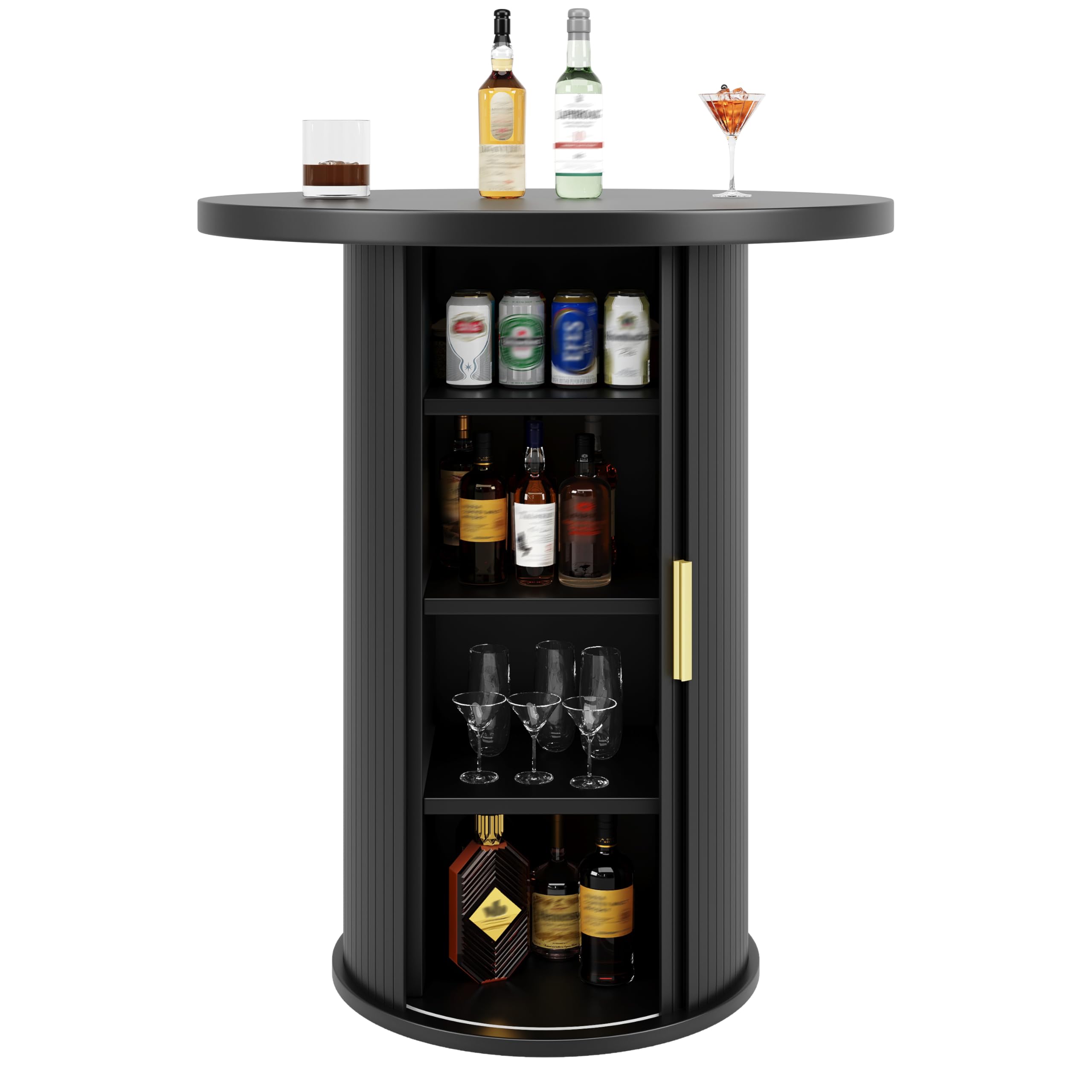 Conjunto de Mesa de Bar con MDF y Metal, para Salón, Negro, Set de 3