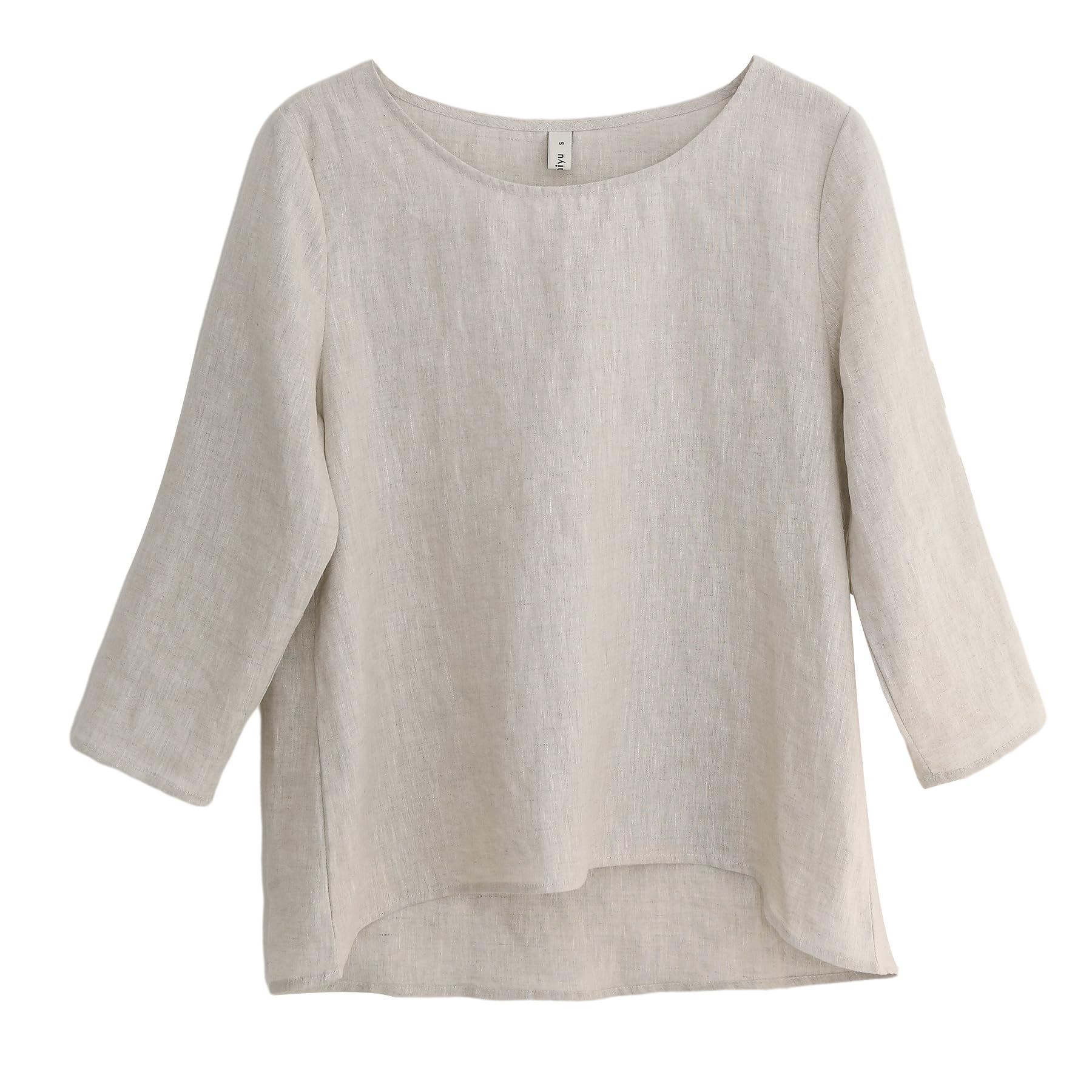 Blusa de lino de manga 3/4 para mujer, cuello redondo, estilo casual, holgada