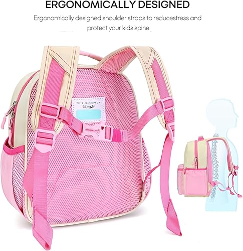 Miniatura 5 de mibasies Mochila escolar para niñas y niños, mochila escolar para preescolar y primaria.., beige rosado, Mochilas Daypack