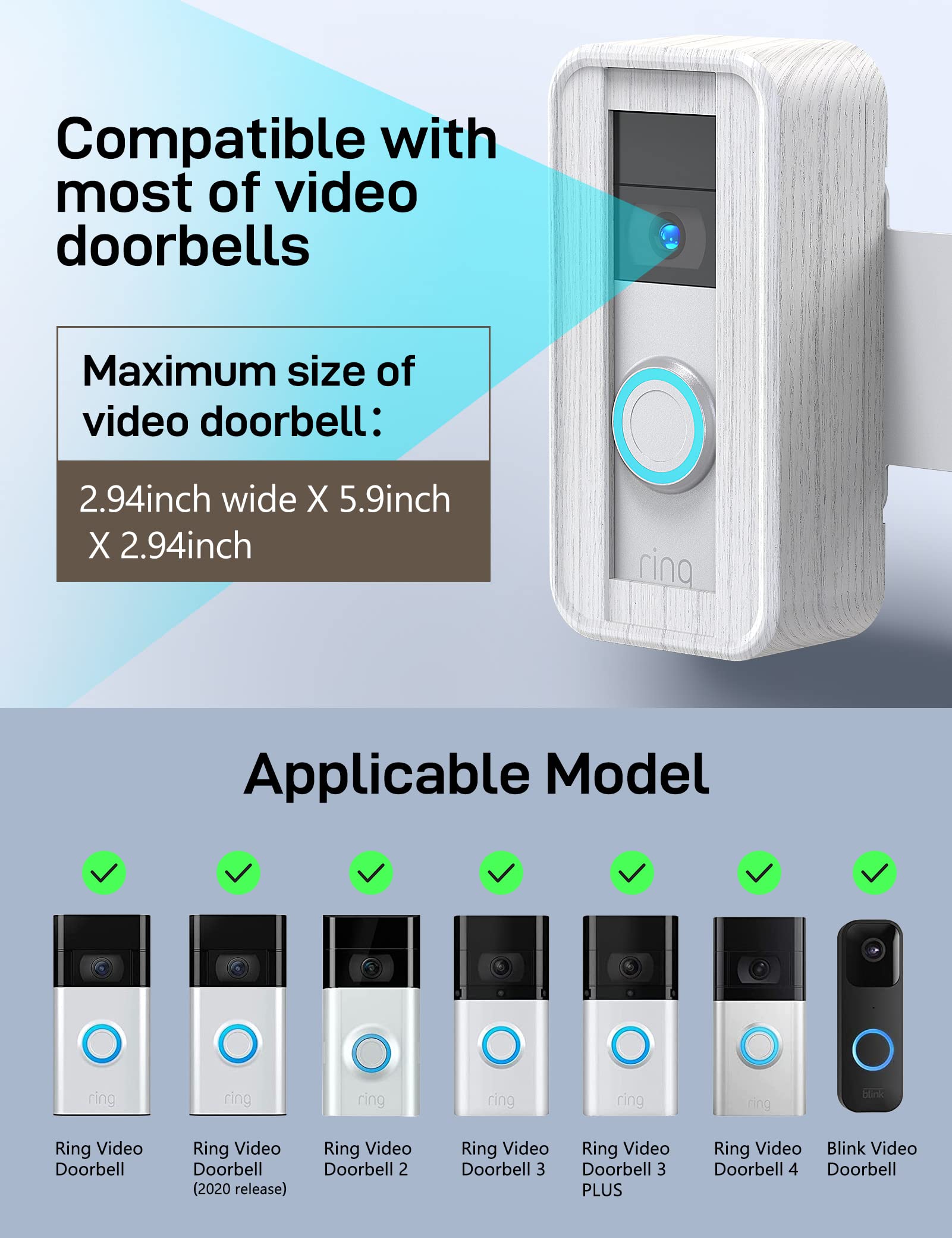 DG-Direct Anti-Theft Video Doorbell Mount, No Drill Doorbell Mount For Apartment Door Renters Home Office, Fit For Most Kind Of Video Doorbell
