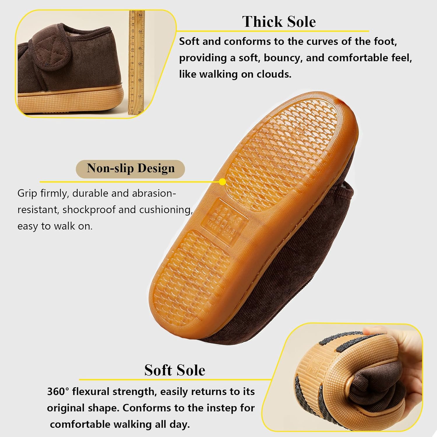 Diabetic Shoes for Women Men Warm Fur Lining Non-Slip Slippers Winter Snow Boots Comfortable Adjustable Straps for Swollen Feet - Image 4