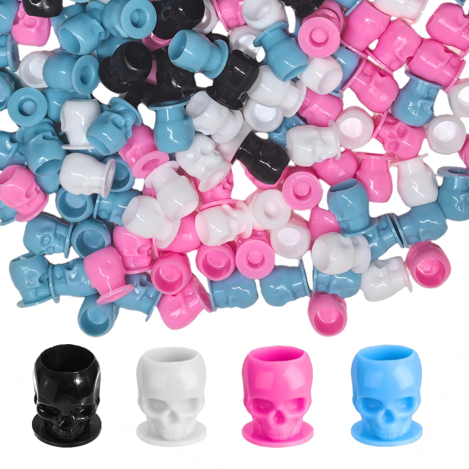 Tattoo Ink Cups with Base - 80pc Skull Design Tattoo Ink Caps, Multicolor