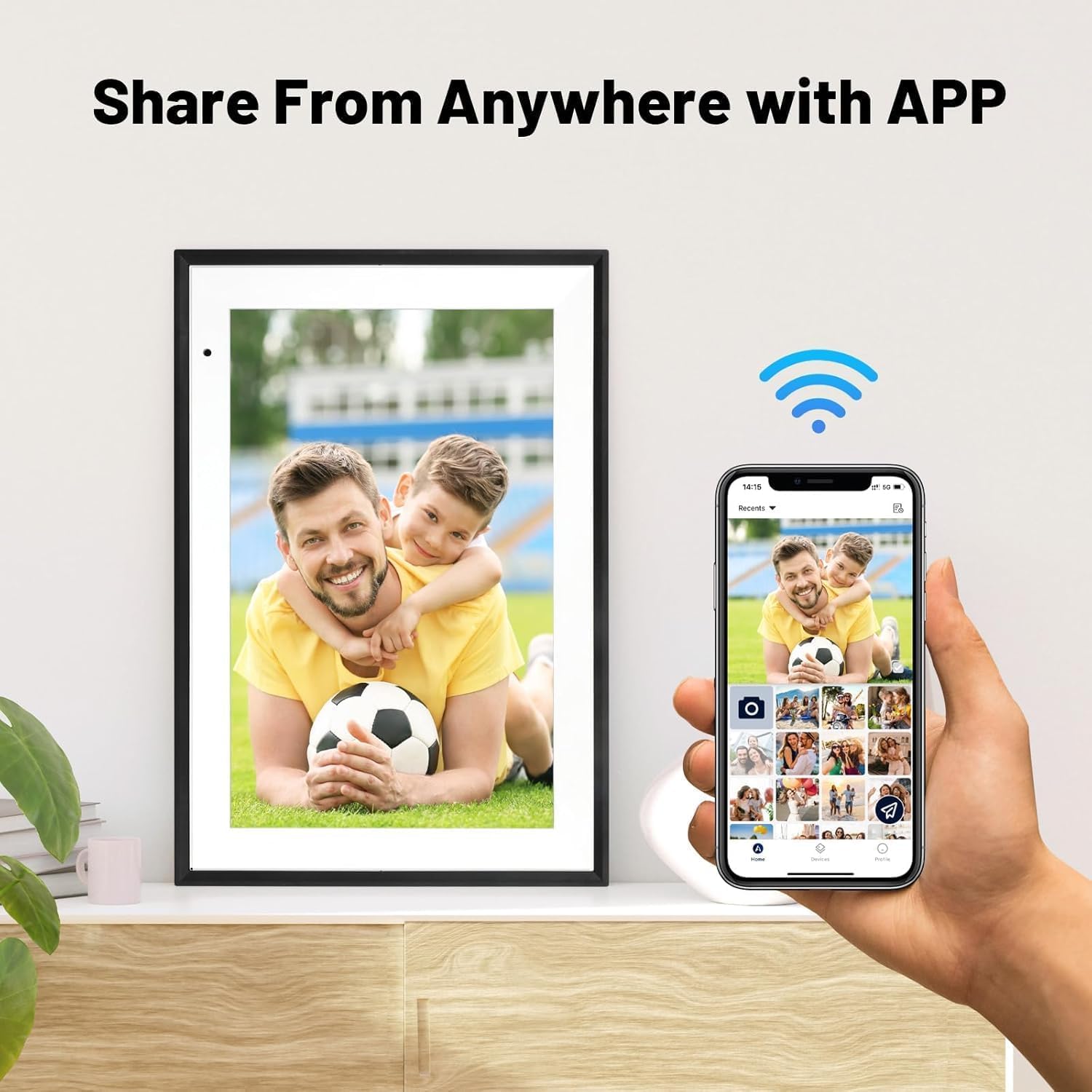 FUNCARE Cadre Photo Numérique WiFi 10,1 Pouces, Mémoire 32 Go, Écran Tactile HD 1280x800 IPS, Partage de Photos Vidéos Via APP, Rotation Automatique, Support Multilingue