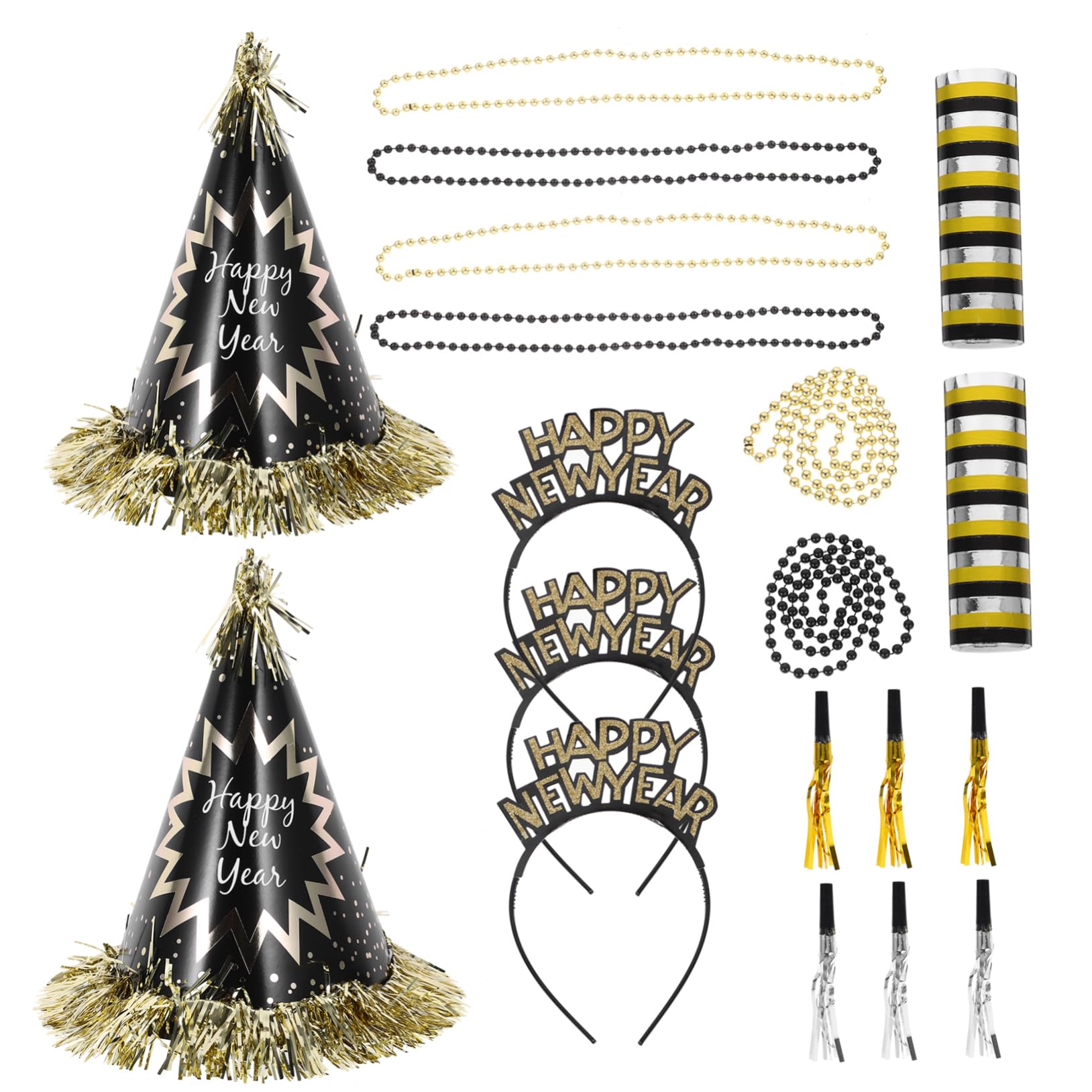 TOYANDONA Sombrero Fiesta Fin de Año con Diadema y Collar Decorativo en Negro y Dorado 2024