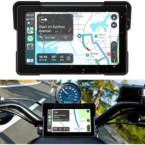 7-Inch Wireless Motorcycle Carplay GPS Navigation System with Apple Carplay and Android Auto, Portable Moto Car Play Screen with Dual Bluetooth, Navigation, Siri, Google Assistant, Anti-Glare
