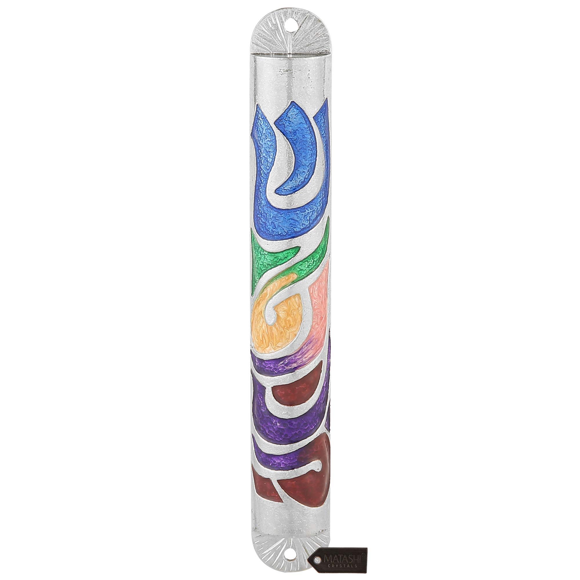 MatashiHand Painted Multi Color Enamel 6 inch Mezuzah Embellished with Hebrew Shin Home Door Wall Decor Home Décor Jewish Holiday Housewarming Present House Blessing Gift for Holiday Festival