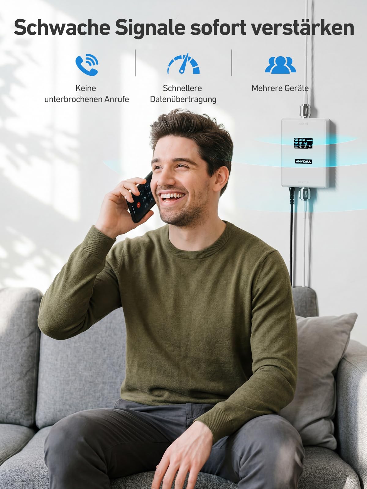 Mobilfunk Verstärker für Band 3 und 7, Handy Signalverstärker für Haus und Büro, 4G LTE 3G GSM Repeater mit Hoher Verstärkung für Alle Deutschen Netzbetreiber O2 E-Plus T-Mobile