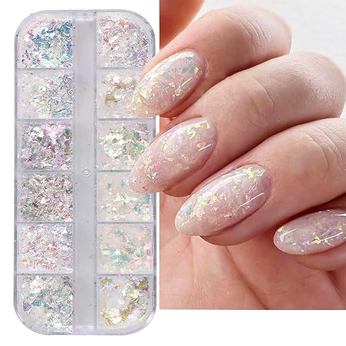 Holographic Nail Art Glitter Iridescent Flakes 12 Grids Mermaid Bright