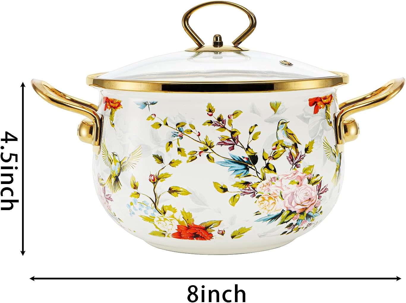 SOUJOY 2.8 Quart Enamel Stockpot with Glass Lid, Vintage Floral Soup Pot, Non-Stick Bean Stew Simmer Pot with Handle for Kitchen, Induction & Gas Stove Safe, Mother's Day, Wedding, Christmas Gift