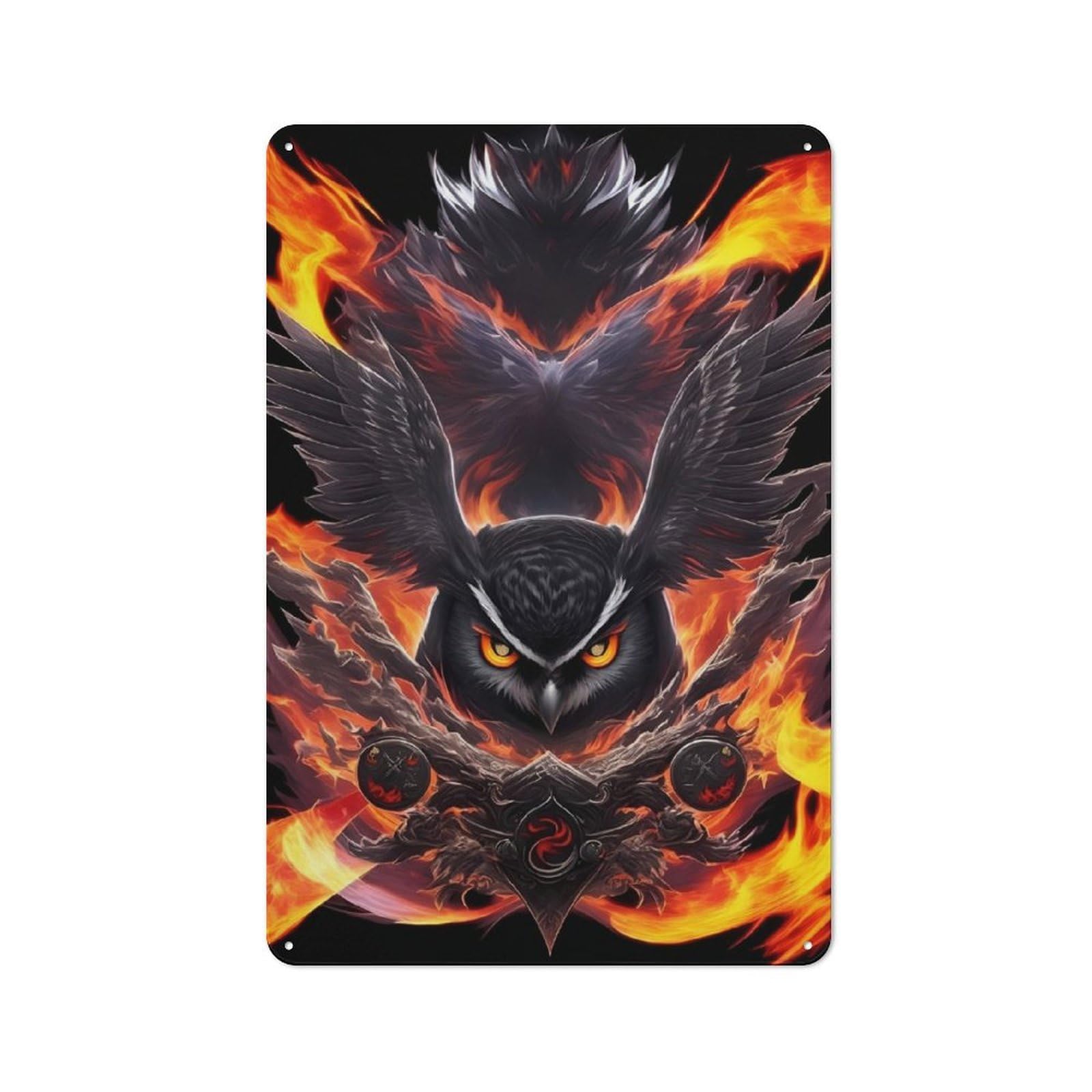Junmoney Ninja Owl In Flames Retro Metal Wall Sign 30X20cm With For Living Room Wall, Housewarming Wall Decor For People Furnishing Living Room