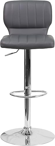 Miniatura 5 de Flash Furniture Samantha - Juego de 2 taburetes de bar de vinilo gris contemporáneo con respaldo vertical y base cromada