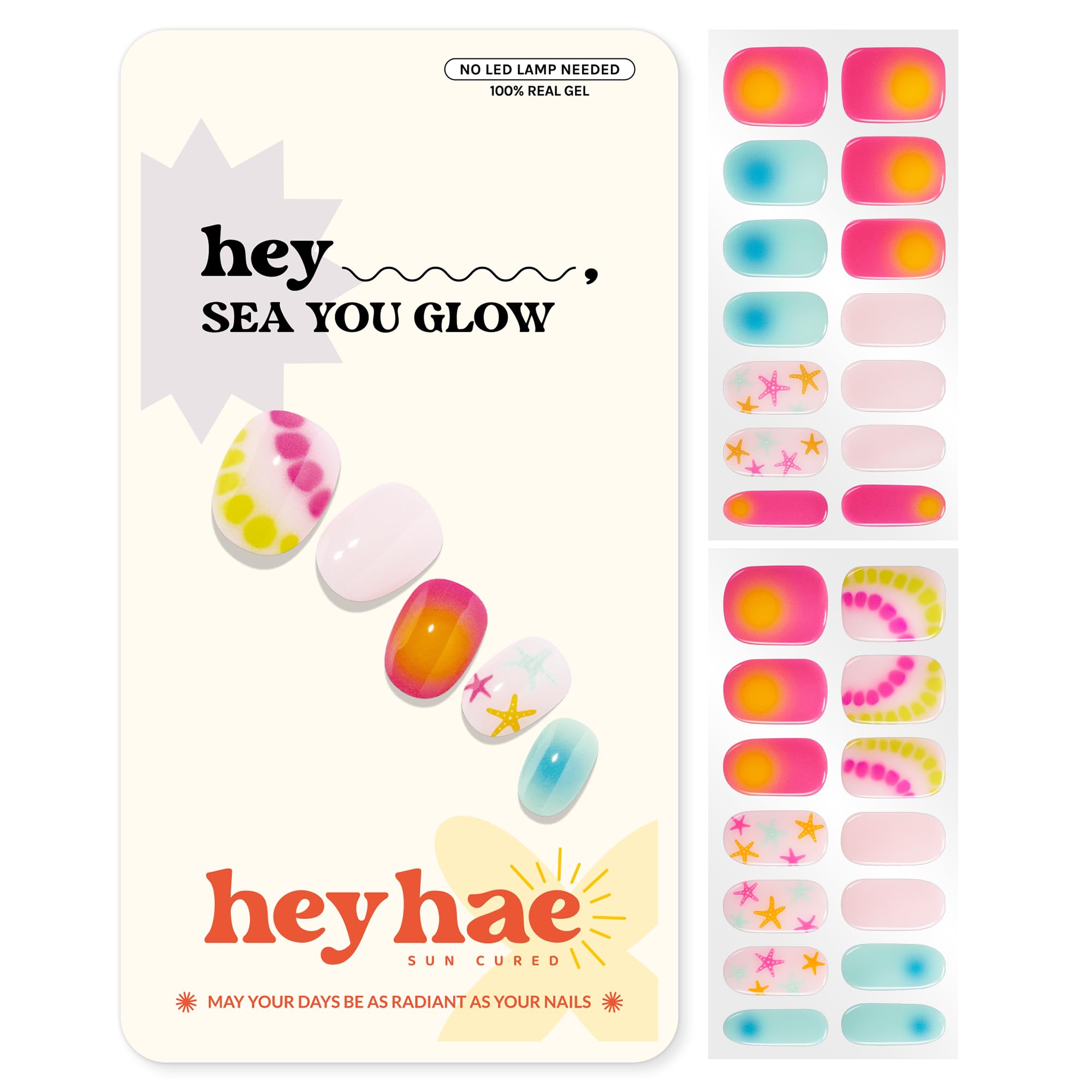 Heyhae Semi Cured Gel Nail Strips | No LED Lamp Needed |Neon, Ombre | Easy Apply & Remove, Salon Quality | Includes 28 Strips, 2 Prep Pads, Nail File
