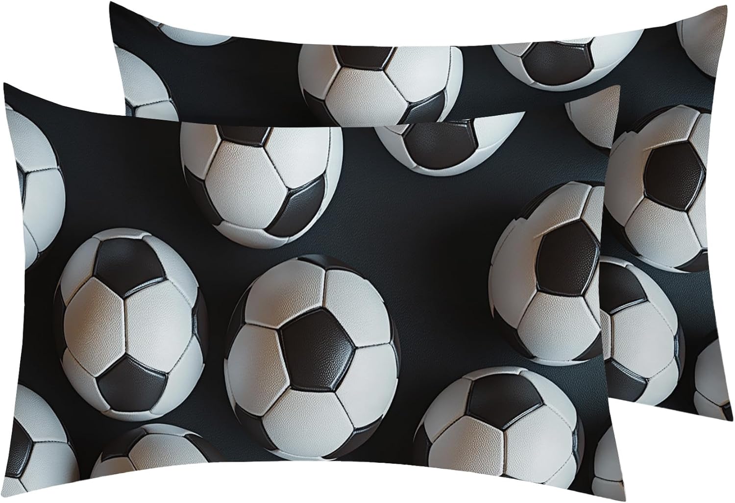 Soccer Pillow Cases Standard Size Set of 2 - Soft Breathable Microfiber Pillowcases with Envelope Closure, Boys Ball Sports Patterned Pillow Covers, Soccer Gifts