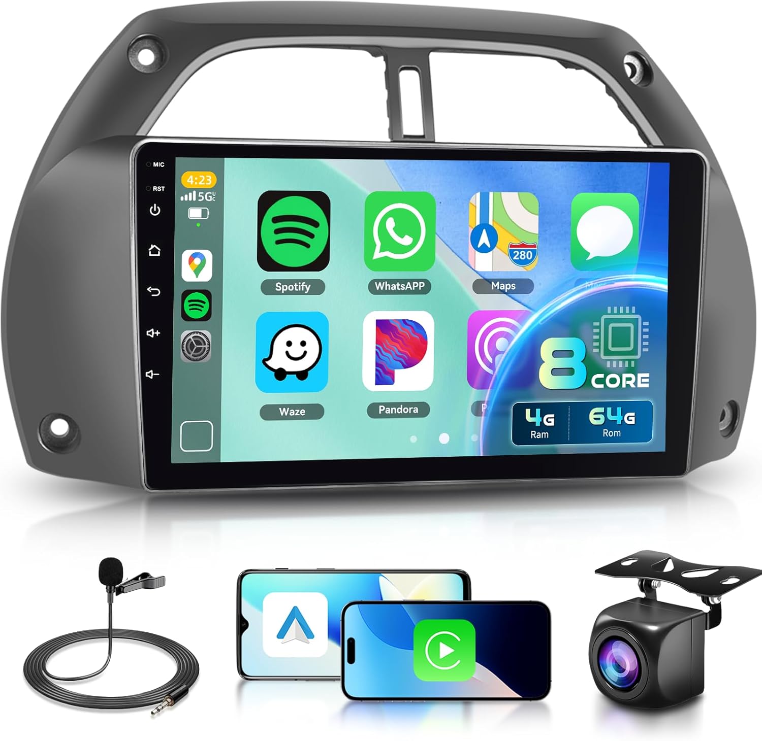 【36 EQ】 8Core 4G+64G Car Radio Stereo for Toyota RAV4 2001-2006, 9inch IPS Touch Screen/Android 15/Wireless CarPlay/Android Auto/GPS Navigation/5Ghz WiFi/5.0Bluetooth/SWC/FM/RDS/AHD Backup Camera