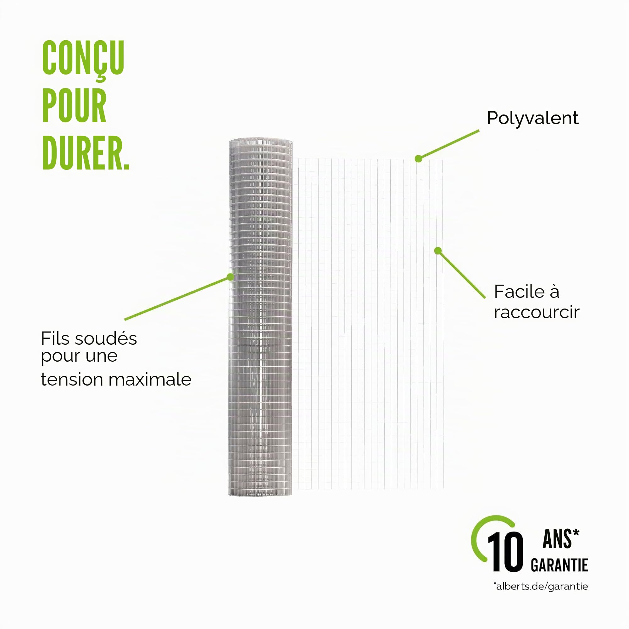 Alberts 614478 Grille soudée | différentes hauteurs - en option dans différentes couleurs | galvanisée | mailles 12,7 x 12,7 mm | hauteur 100 cm | longueur 5 m