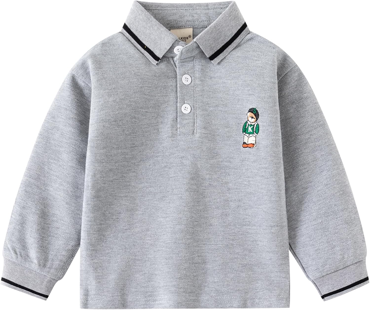 Baby Boys Cotton Polo Shirt Long Sleeve Toddler Embroidered Collared Top Soft Kids Clothes for School Casual Wear