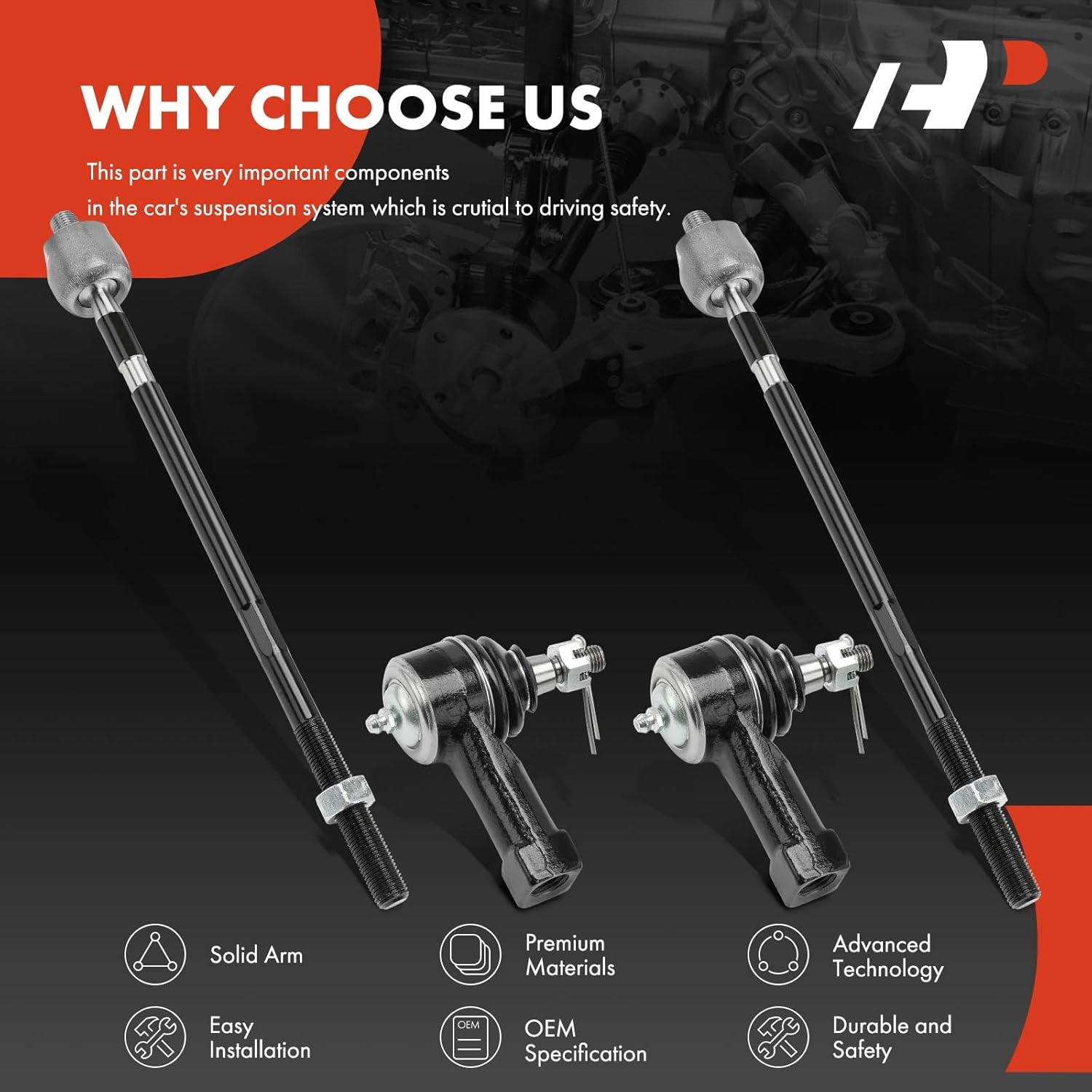 A-Premium Set of 4, Front Inner & Outer Tie Rod End Kit Compatible with Ford Focus 2006-2007