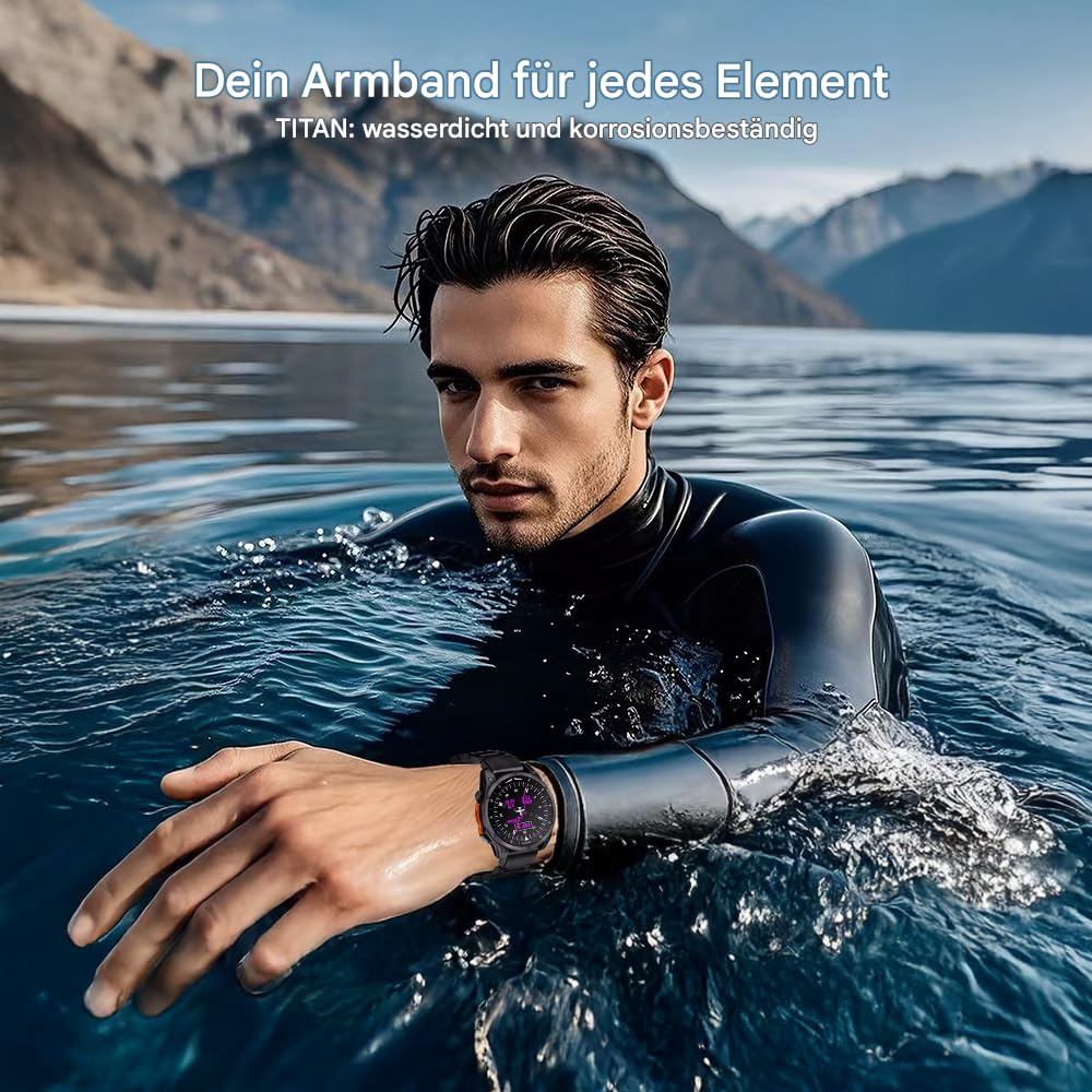 26mm Breites Titan-Schnellverschluss-Armband Kompatibel mit Instinct 3 (50 mm), Fenix 8 51mm, Fenix 6X Pro/7X Pro Plus,22mm Armband ohne Lücke für Garmin Fenix 8 47mm/E 47mm, Fenix 6 Pro/7