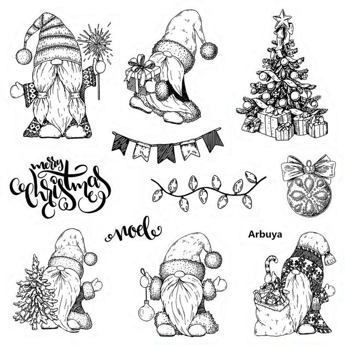 Arriettycraft Type 6 Merry Christmas Gnome Christmas Tree Baubles Clear Stamps For Cards Making Decoration And Scrapbooking Rubber Stamps For Craft