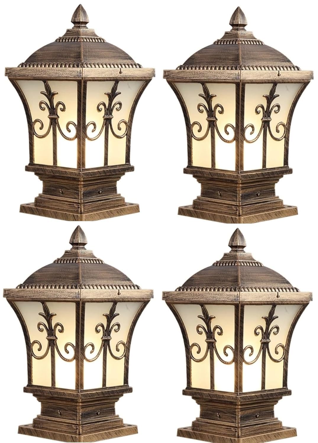 Generic Antique Aluminium Outdoor Gate Light for Main Gate and Pillar Rust-Proof Waterproof Exterior Post Lamp for Brass Finish, (Bulb Not Included) Pack of 4-picture-30