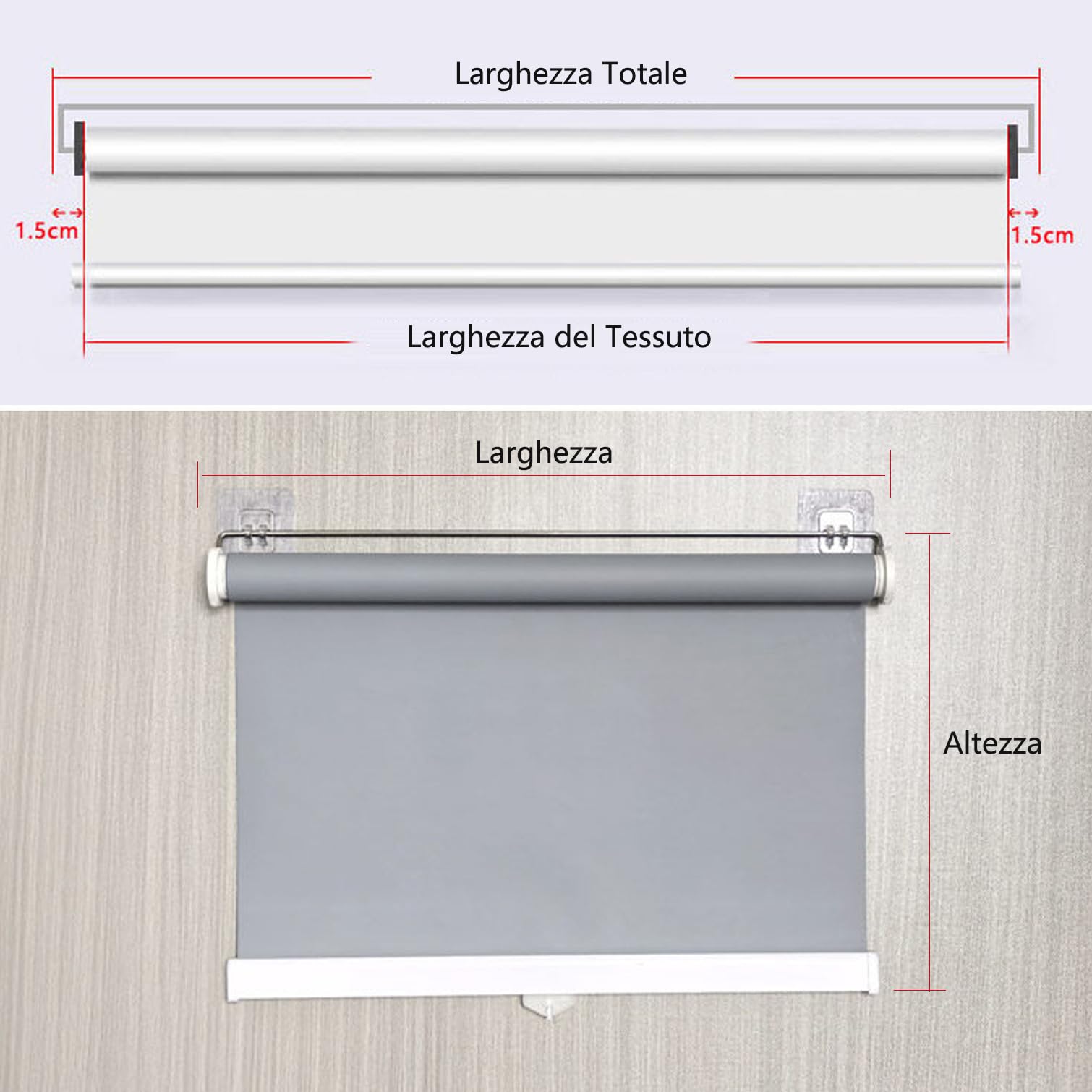 Tende a Rullo Oscuranti con Molla,Senza Fori,Tende Avvolgibile a Scomparsa,Protezione Solare Privacy per Finestre,Bagno,Ufficio,Facile da Installare,Larghezza x Altezza (115cm x 200cm,White)
