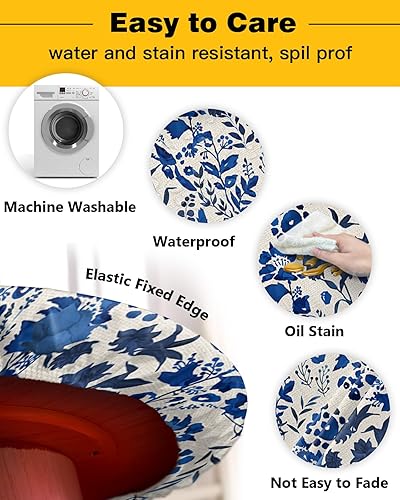 Miniatura 3 de Mantel redondo de hojas florales, ajustable, manteles elásticos impermeables para interiores y exteriores, mantel elástico para cenas, fiestas,