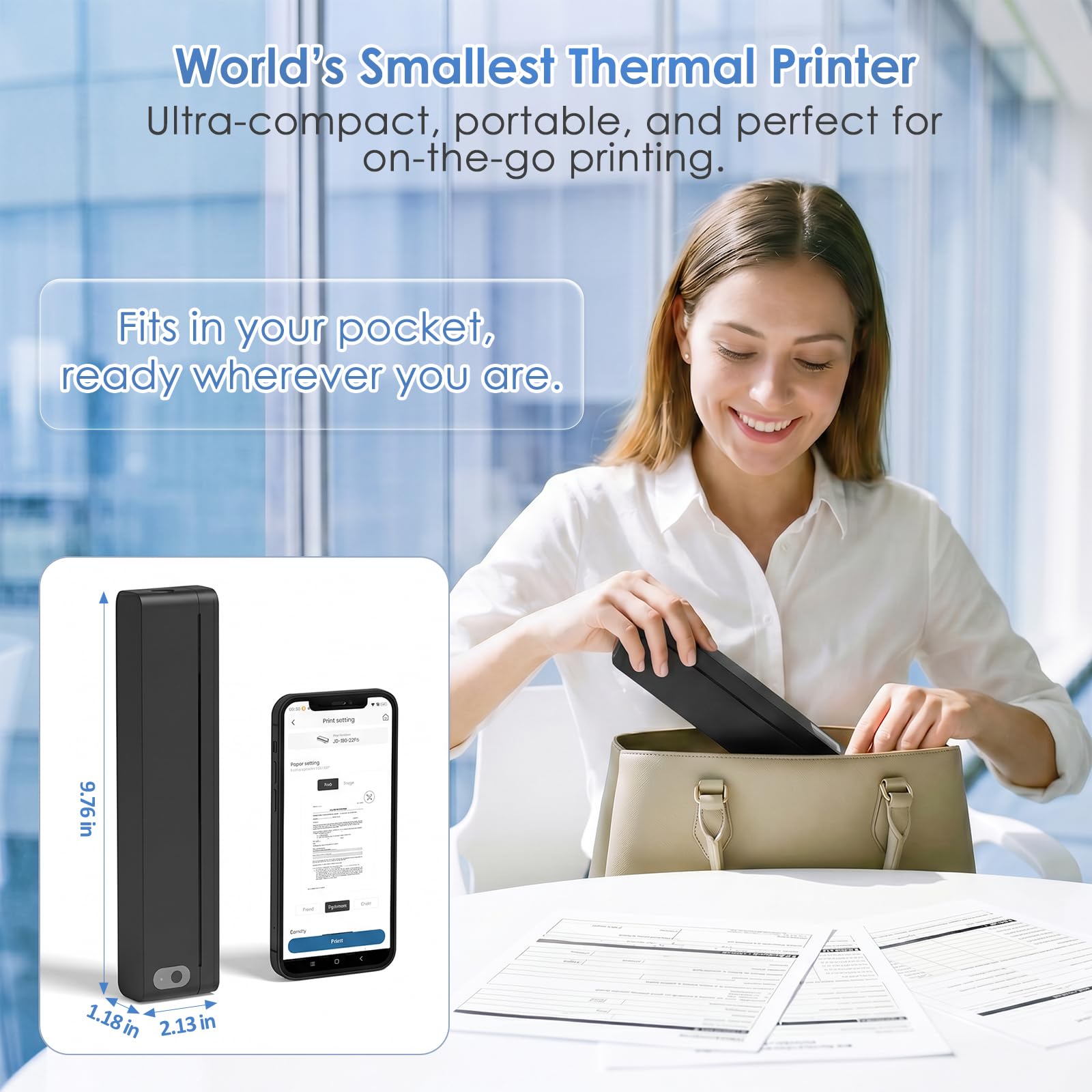JADENS Imprimante A4 Thermique Portable Bluetooth sans Encre iOS Android