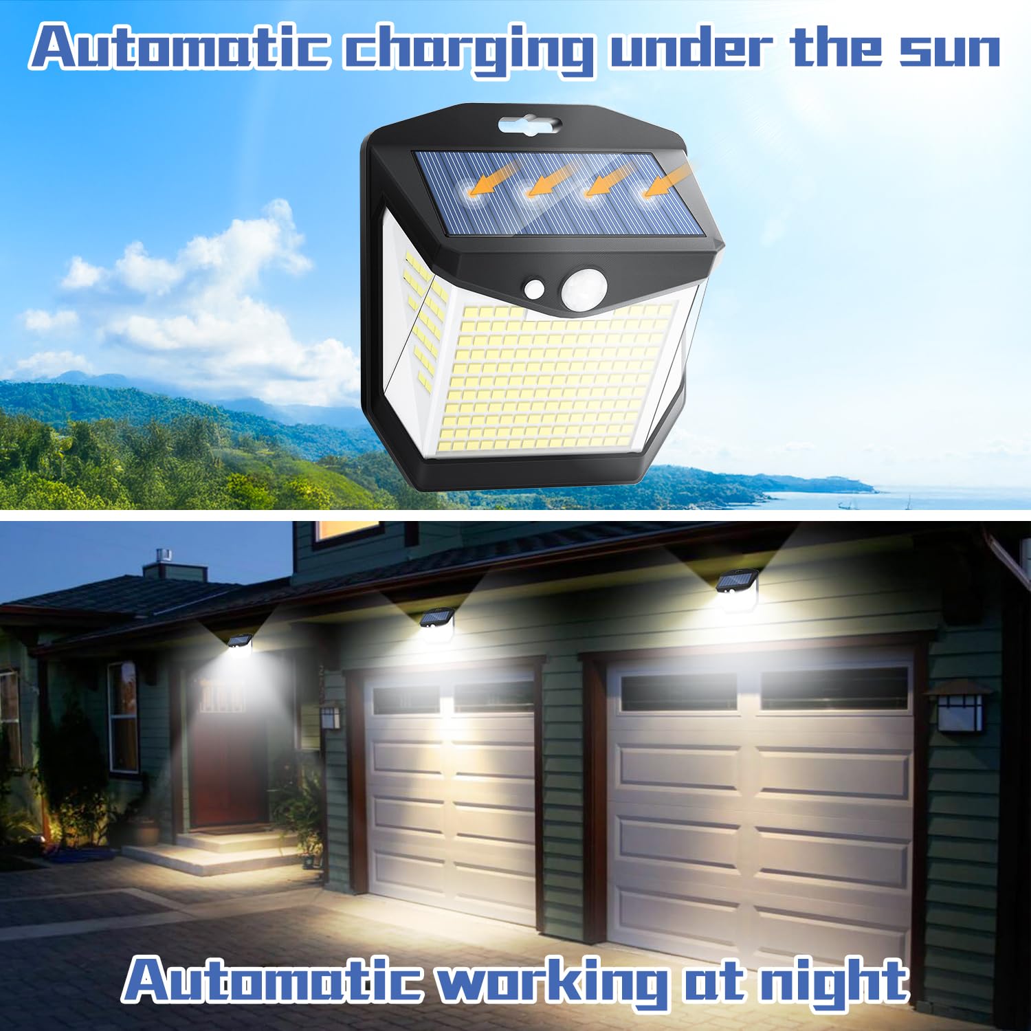 Vanranger Solar Security Lights Outdoor Garden: 248 LED Motion Sensor Flood Light 3 Modes Outside Solar Wall Lights 270° Wide Angle Lighting IP65 Waterproof for Fence Front Door Yard Garage 2 Pack - Image 2