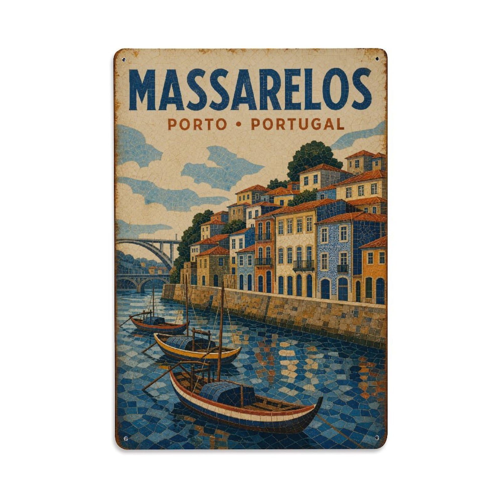 Yrnq 08X12inch Vintage Style Vintage Massarelos Waterfront Historic Harbor Portugal Metal Tin Sign