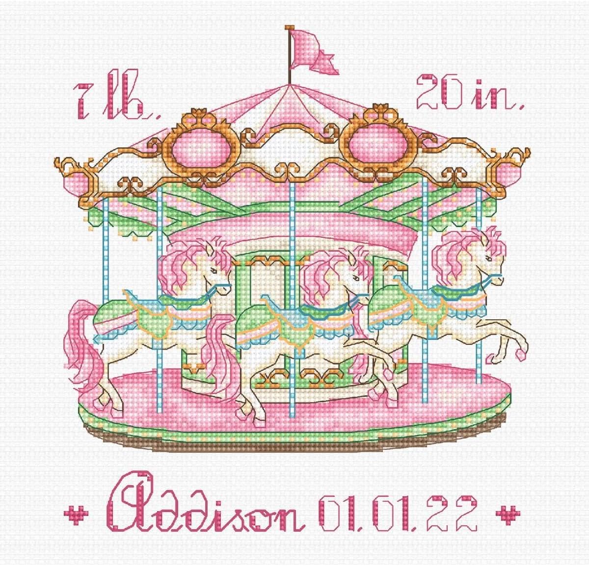 Letistitch Counted Cross Stitch kit Baby Carousel Girl, 16,5x15,5cm, DIY