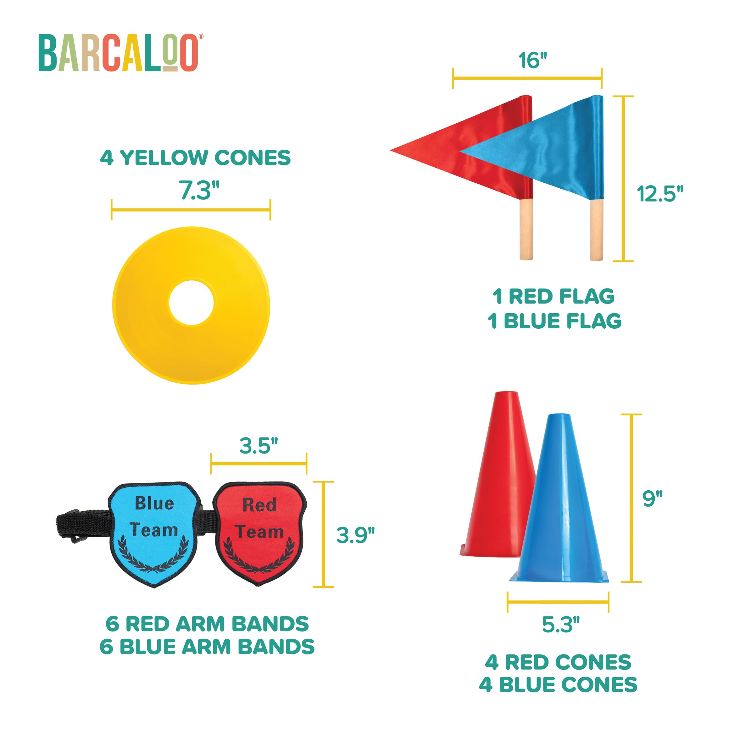 Barcaloo Capture The Flag, Traditional 12 Player Set with Real Wood Handle Flags & Arm Bands - Outdoor Yard Game for Family, Kids and Teens - Cool Birthday Gifts for Boys, Family Reunions, & Field Day