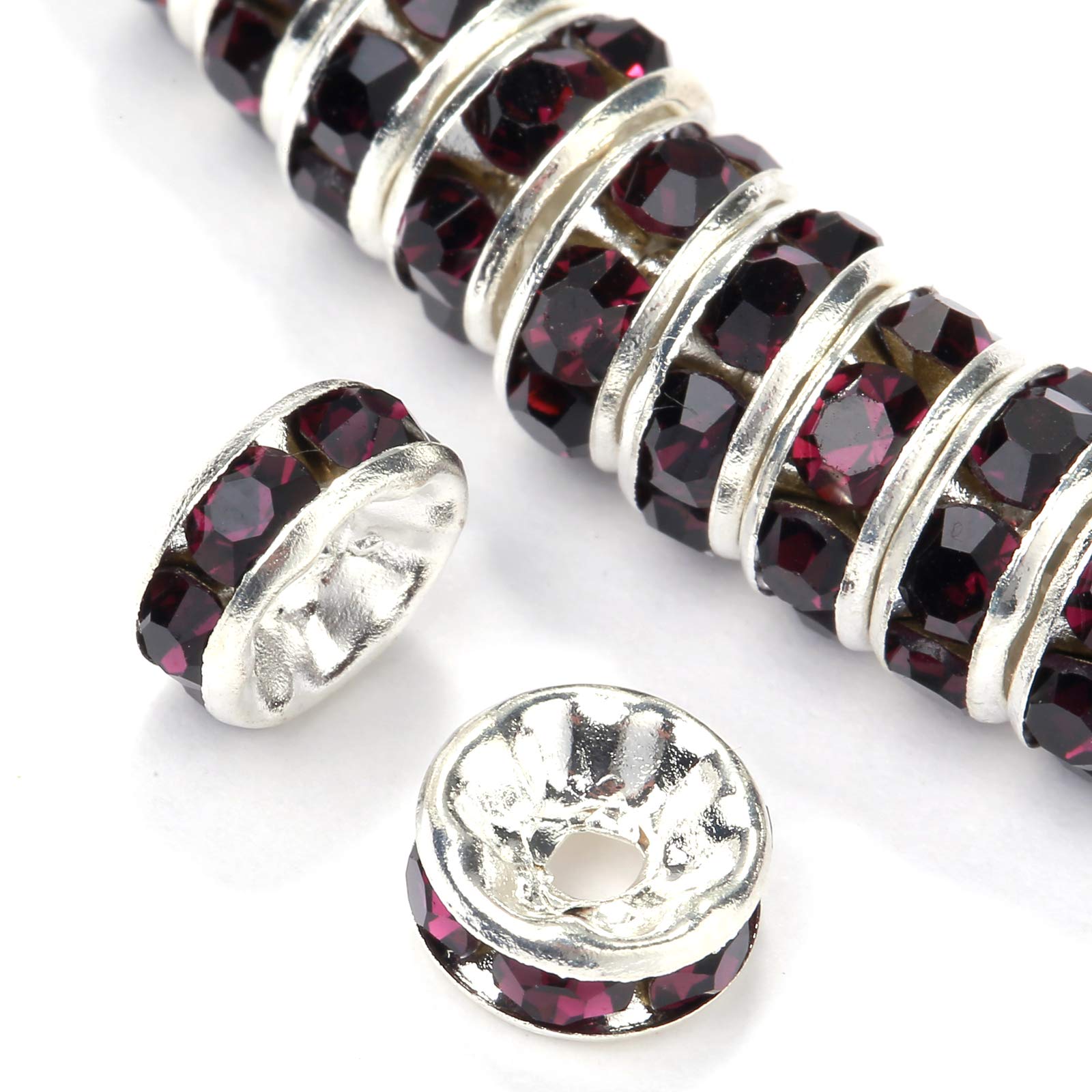 Weebee Lot De 100 Perles D'espacement Rondes En Cristal Plaqué Argent Avec Strass Tchèques Pour La Fabrication De Bijoux Et Bracelets (mélange De