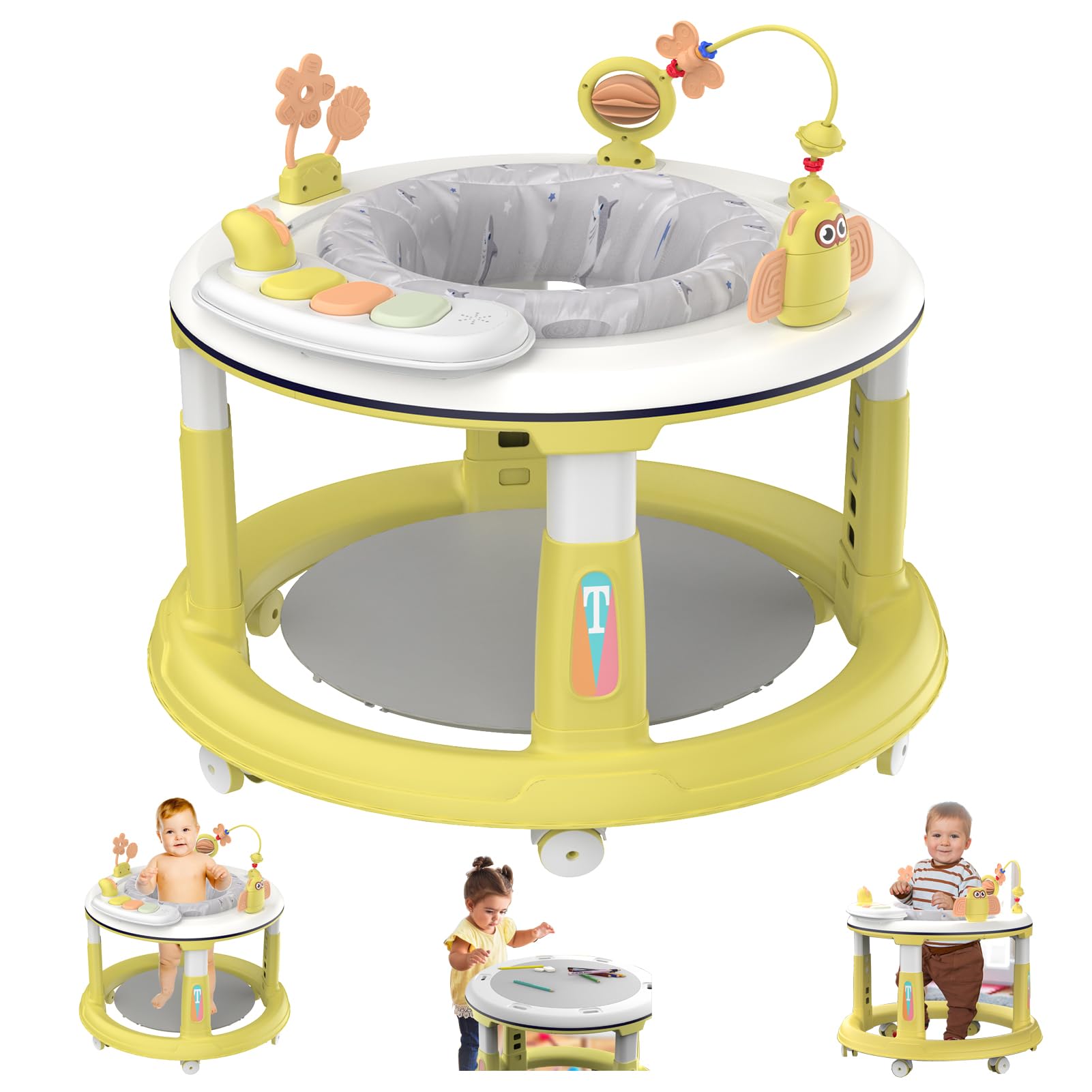 Photo 1 of Baby Walker with 5 Adjustable Heights, Baby Walkers and Activity Center for Boys Girls Babies 6-12 Months, Features 360 Degree Swivel Seat, Music, Detachable Toys, Bounce Foot pad?Yellow?…