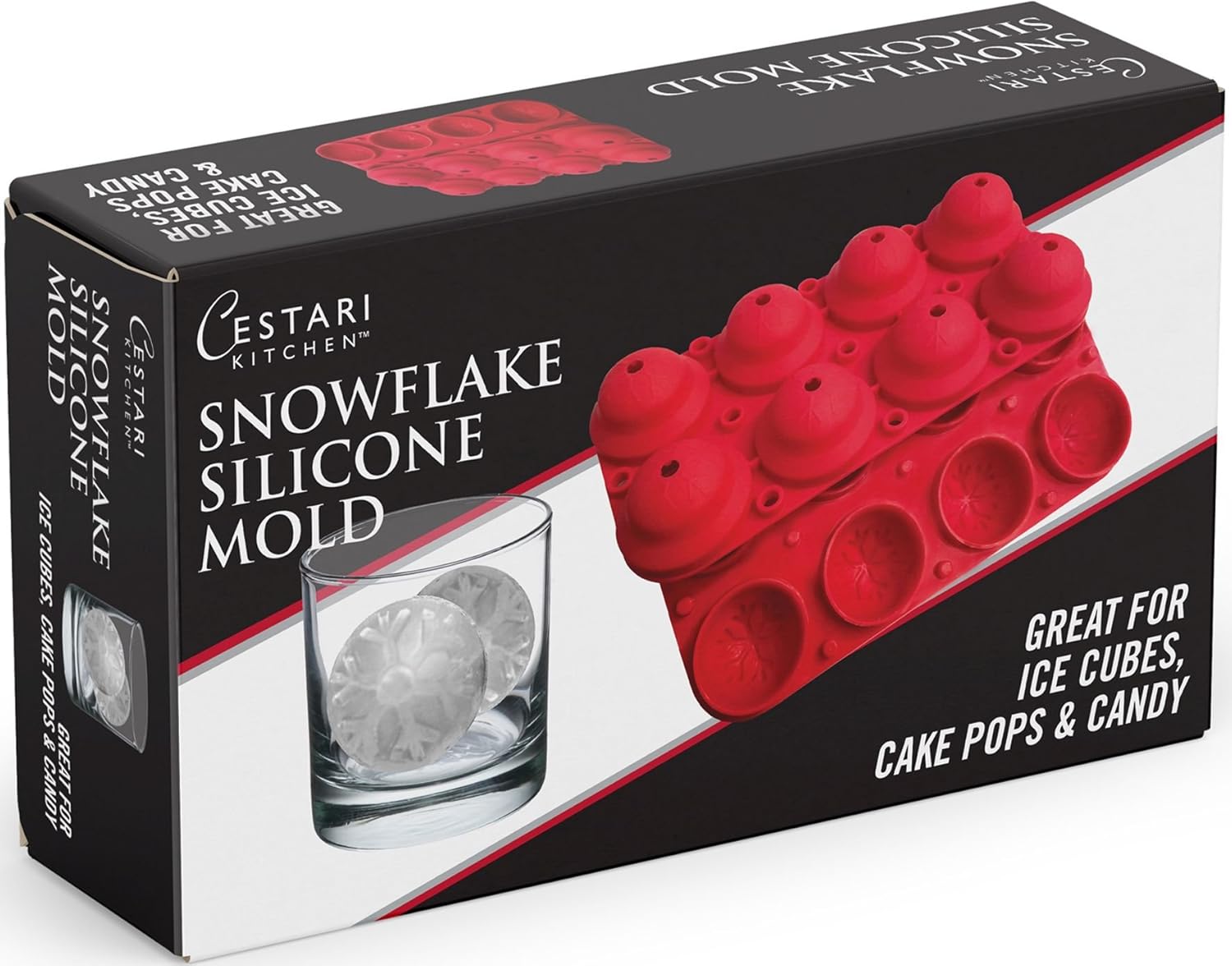 Silicone Snowflake Mold Set: Snowball Cake Pops, Candy Molds, and Christmas Ice Cube Molds- Heat Safe BPA Free Silicone Meets European Standards, Exceeding FDA (Christmas Red) (1)