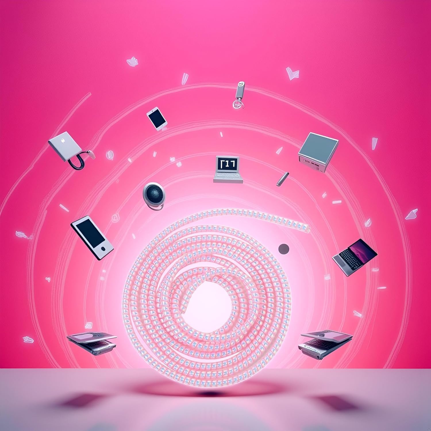 Spiral Cable Protector Sleeve – Charger & Data Cord Saver For Phone, Earphone, USB Cable, Laser Pink