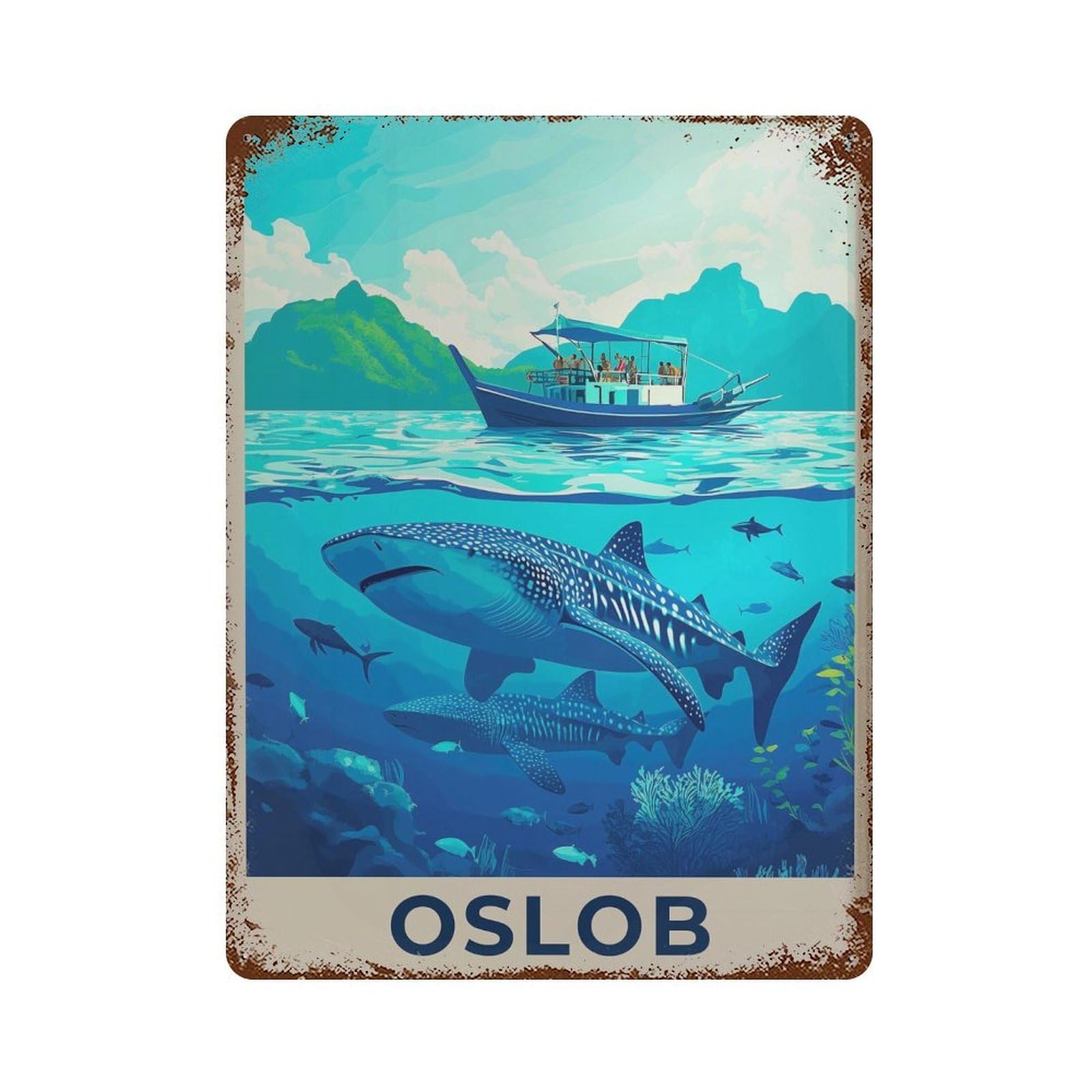 xiaoxiaoshen Oslob Whale Shark Travel Philippines Wall Decor Art Metal Tin Poster Modern Home Decor Art Home Bar Shop Decorations Vintage Sign 40x30cm