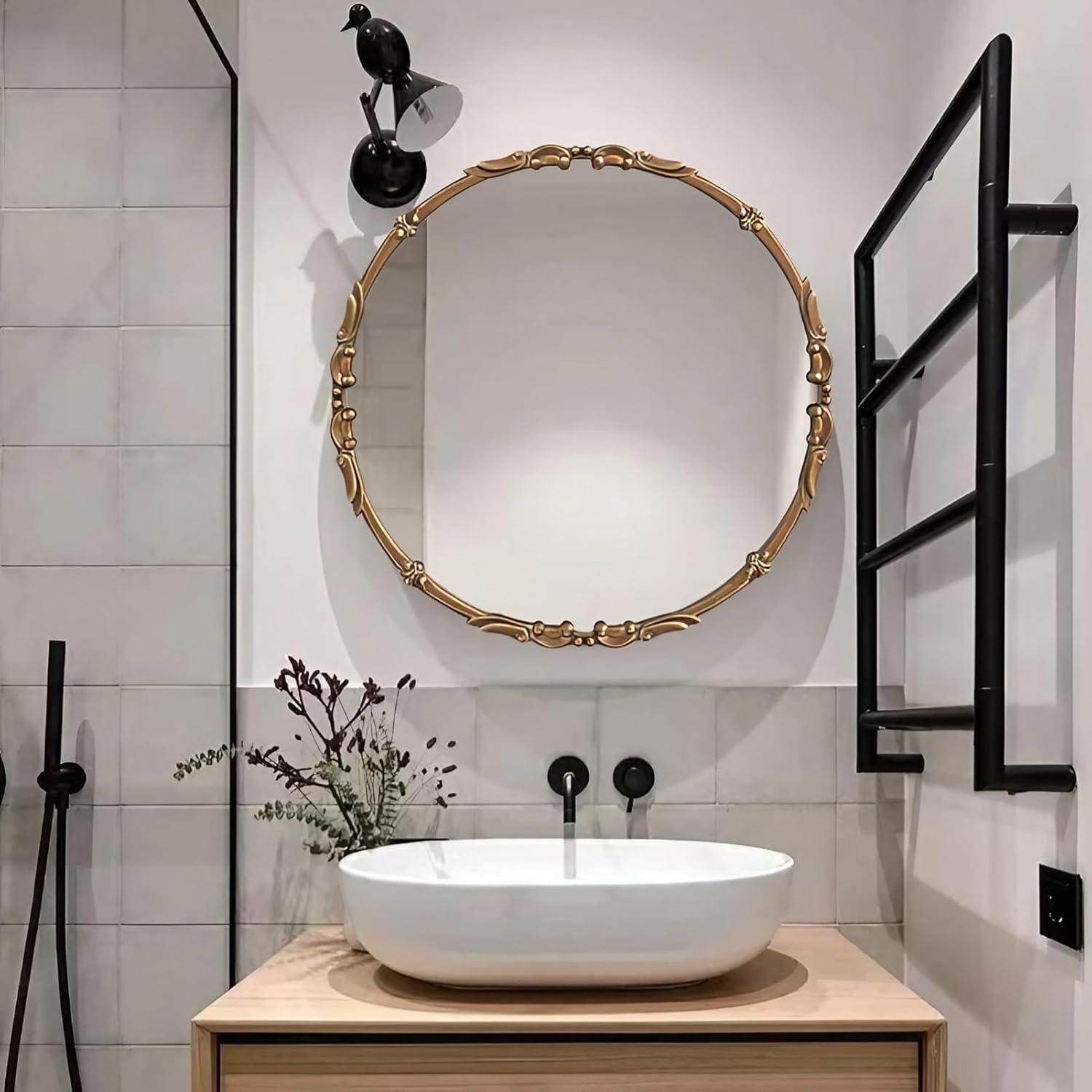 ヴィンテージラウンドウォールミラー、50/60/70/80/90cmアンティーク