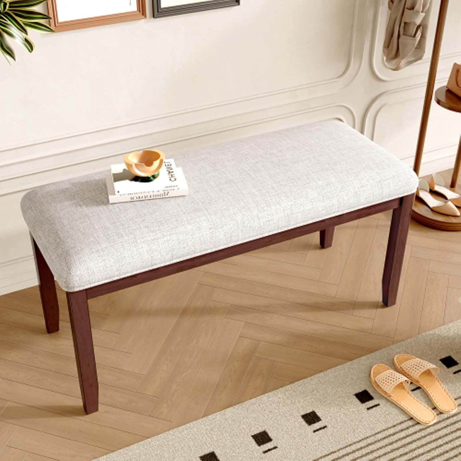 Indoor Upholstered Bench Padded Seat Sturdy Wood Frame Home Seating Furniture for Living Room Bedroom Entryway Kitchen Daily Use Comfort Durable Fabric Simple Assembly