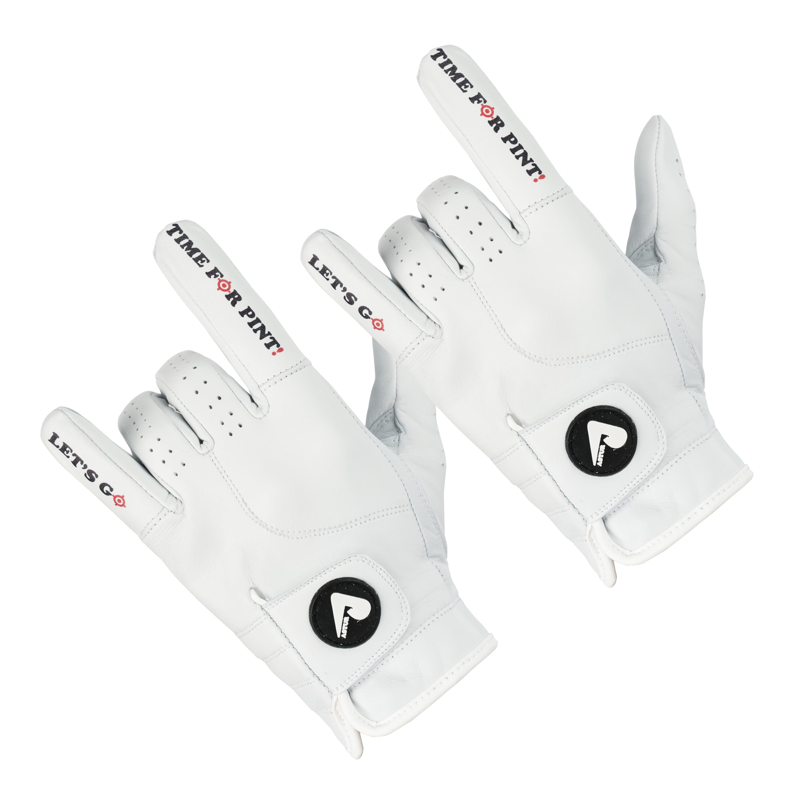 ASTUR Golf Gloves 2 Pack Cabretta Leather Golf Glove Men Left Hand, (Time for Pint! Lets Go, M)