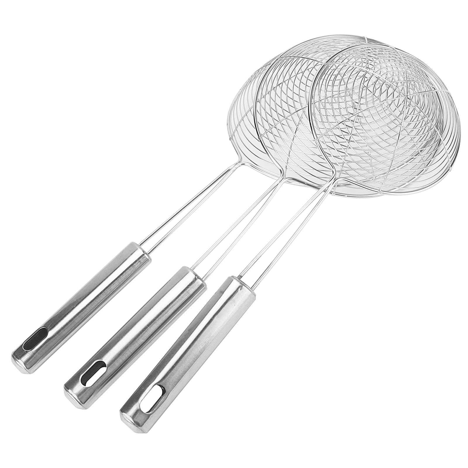 3 cucchiai per ragnatela in acciaio inox, 12 cm, 13 cm, 15 cm, filtro per ragni in acciaio inox, con manico, scolapasta per cucinare, pentole calde, arrosti, colino per pasta